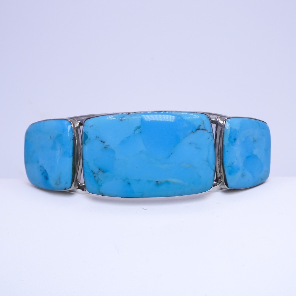 Sterling Silver 925 Blue Turquoise Southwest Wide 6.5" Womens Mens Cuff Bracelet